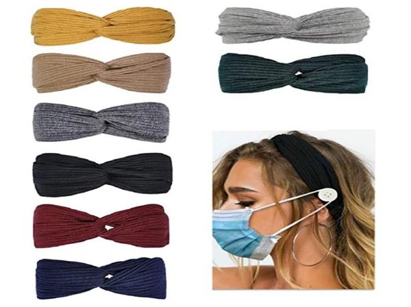 

new headbands for nurses with buttons for mask non slip elastic hair bands for women knotted boho stretchy criss cross turban head2064500, Blue;gray