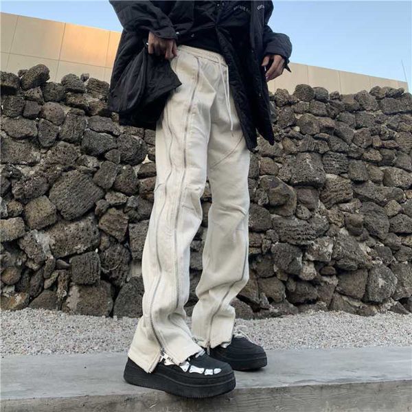 

men's jeans zipper hip hop cargo pants y2k jeans woman man baggy streetwear casual black stacked men slim flare white men's, Blue