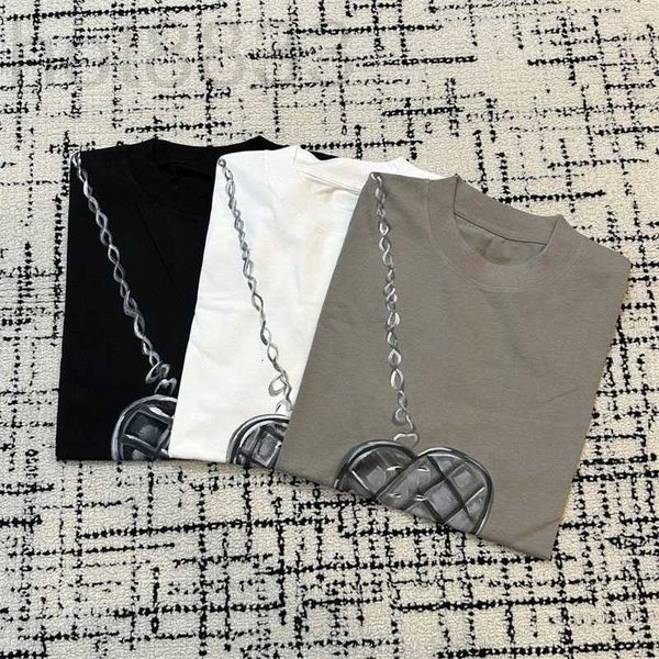 

women's t-shirt designer summer new painting chain crossbody bag pattern trend versatile short sleeve for men women 9xos, White
