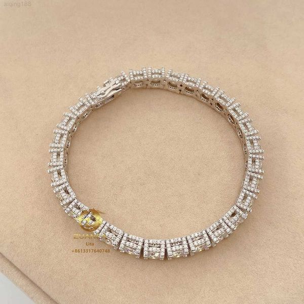 

luxury fashion fully iced out diamond jewelry 925 sterling silver 6.5mm moissanite tennis chain bracelet