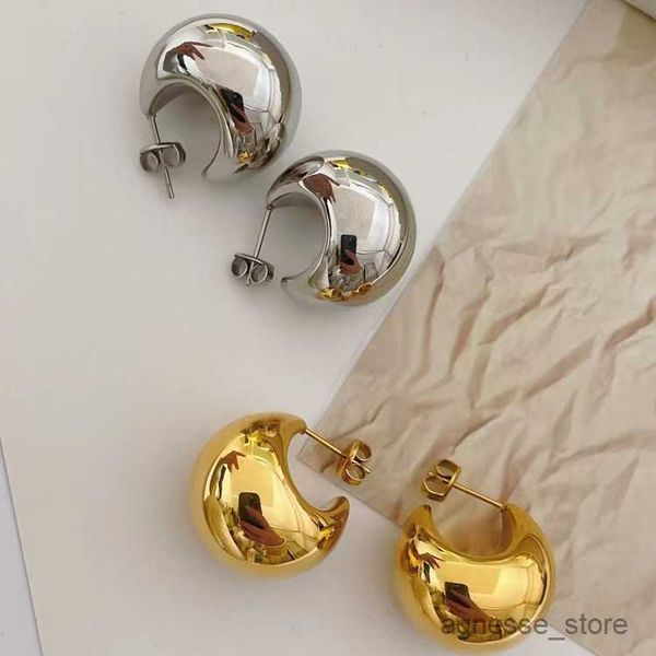 

stud fashion metal glossy semi-circle stud earrings ladies gold silver earring jewelry accessories r230619, Golden;silver