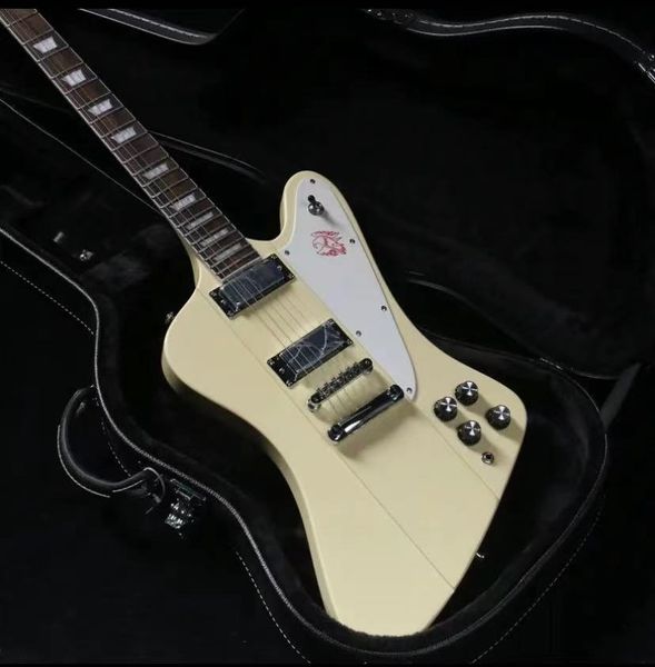 

custom firebird electric guitar cream white chrome hardware, jazz vibrato bridge pull plate, 2 pickups