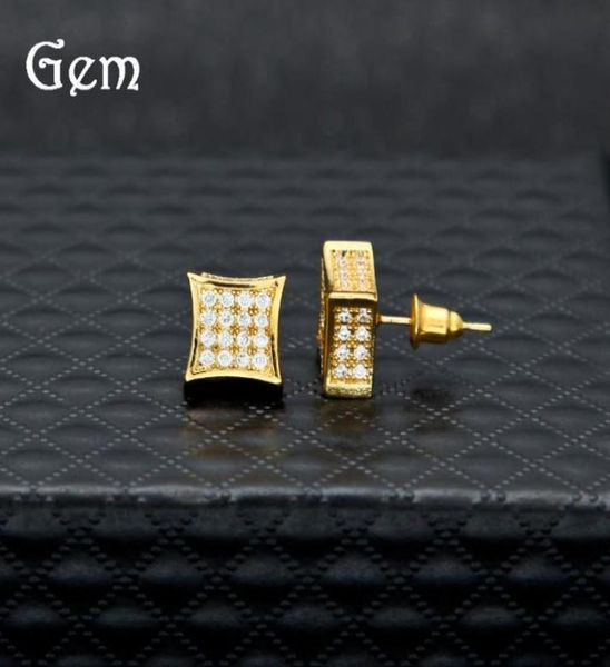 

men cubic zirconia diamond earings fashion mens jewelry hip hop copper white gold filled crystal stud earring jewelry8119385, Golden;silver