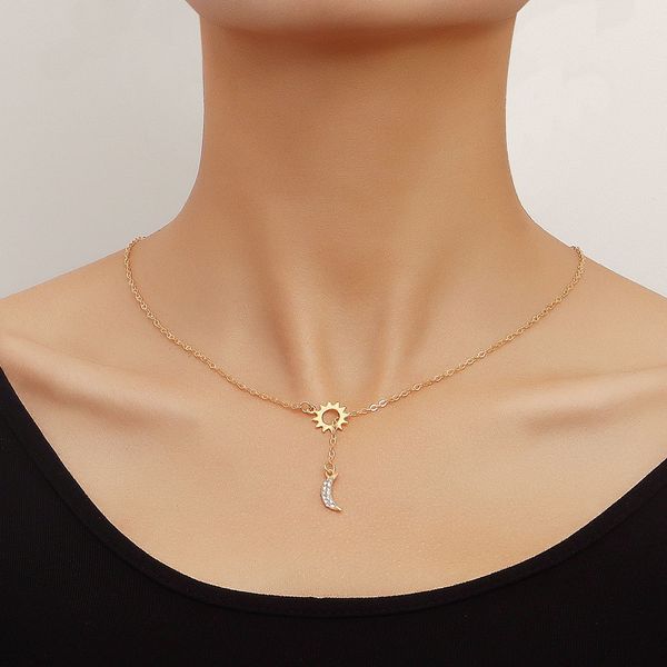 

pendant necklace fashion personality moon pendant necklace collarbone chain, cool cool wind design feeling necklace jewlery for her girlfrie, Silver