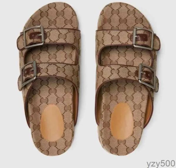 

2023 women multicolor flat slippers sandals with 2 straps lady fashion metal buckle beach slides men's lace-up scuffs for summer 35-43&, Black