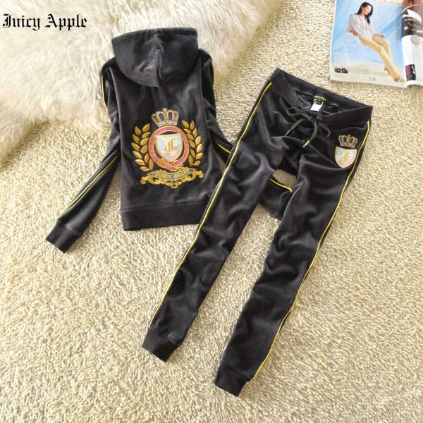 

juicy apple tracksuit women spring autumn 2022 velvet fabric sportswear zipper female hoodies and pants clothes for woman, Gray