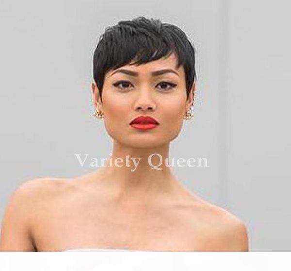 

100 brazilian virgin short pixie hair wigs human hair full lace front bob wig african hair cut style none lace wigs3544859, Black;brown