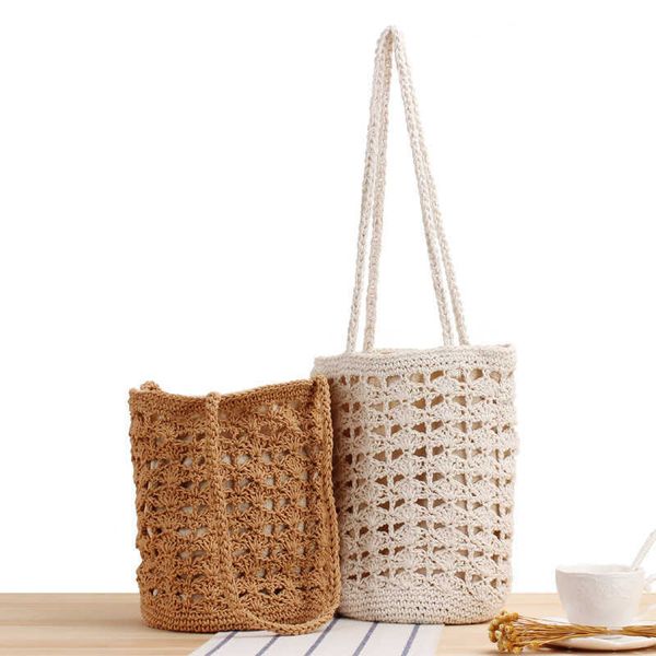 

korean version hollowed out chic style cotton thread hand woven bag style one shoulder portable beach bag