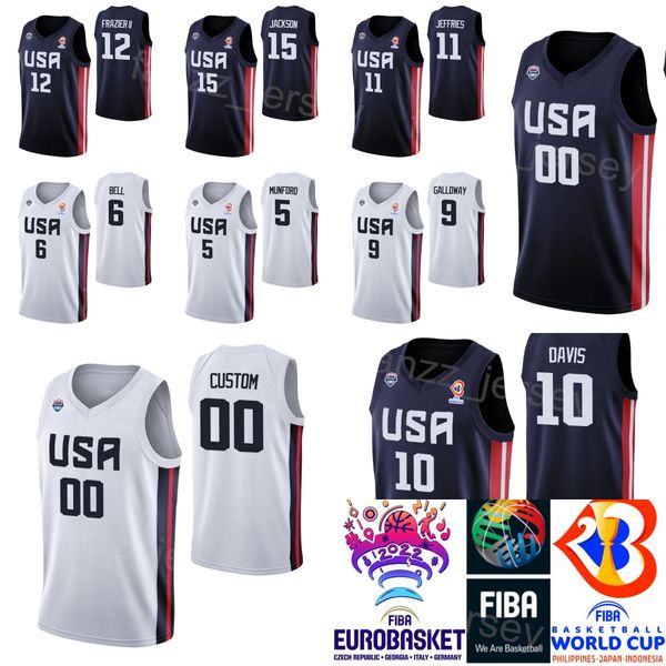 

print us basketball anthony edwards jersey united states austin reaves brandon ingram mikal bridges bobby portis 24 walker kessler 2 cameron, Black;red