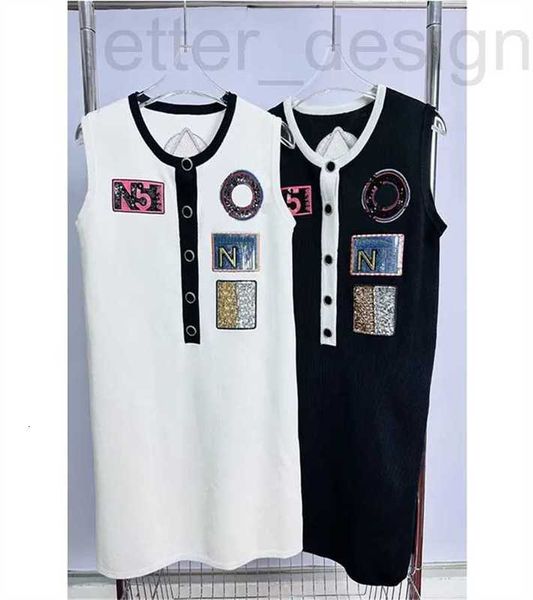 

basic & casual dresses designer 2023 runway designer women's single breasted elegant sleeveless dress women fashion letter sequin knit, Black;gray
