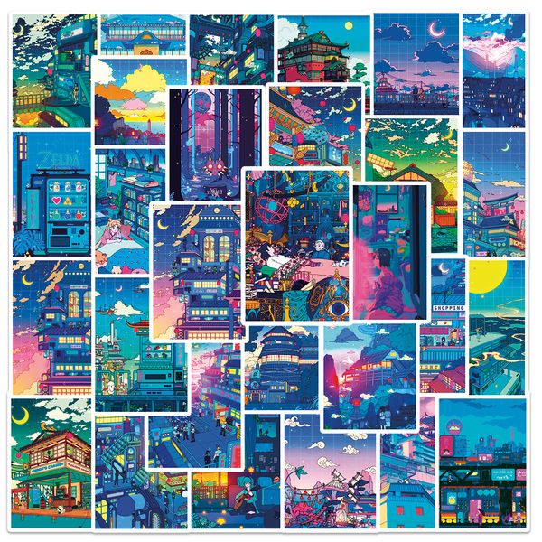 

50pcs japanese anime night scene stickers cityscape stickers lapwaterbottle stickers for kids boys girls teens anime fans