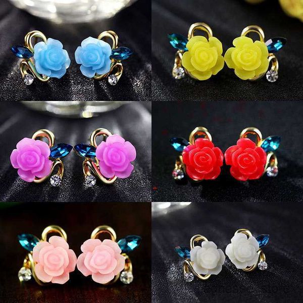 

stud beauty earrings sweet rose stud earrings with cute resin love flowers ear rings earring earings jewelry women girls wedding r230619, Golden;silver