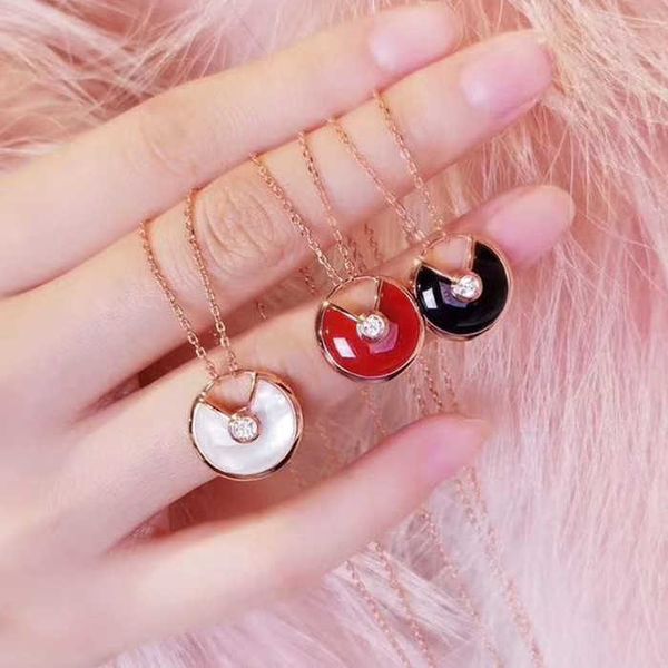 

selling funds c card talisman necklace women 925 sterling silver plated 18k rose gold white fritillary carnelian black agate pendant