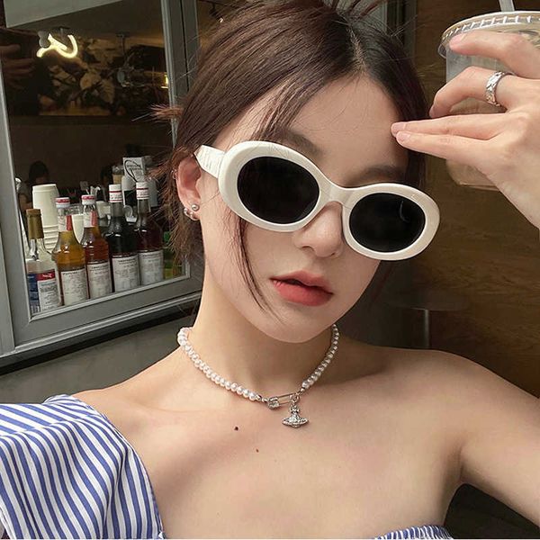 

new oval for women tiktok online celebrity fashion street sunglasses, White;black