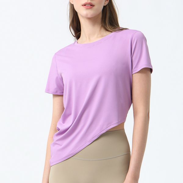 

lu 2023 spring and summer new yoga t-shirt women quick dry high elastic fitness loose irregular short sleeve sportswear