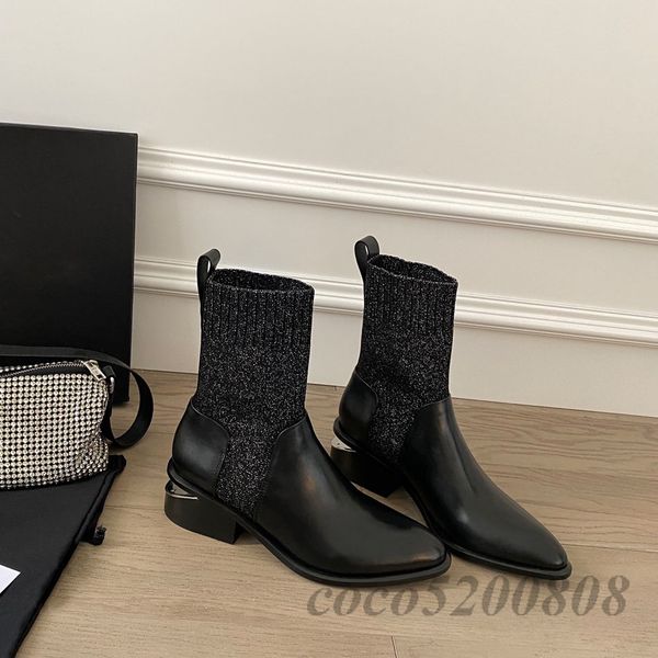 

autumn winter women ankle boots sock boots round toe women boots slip-on genuine leather fashion short boots high heel bota, Black;white