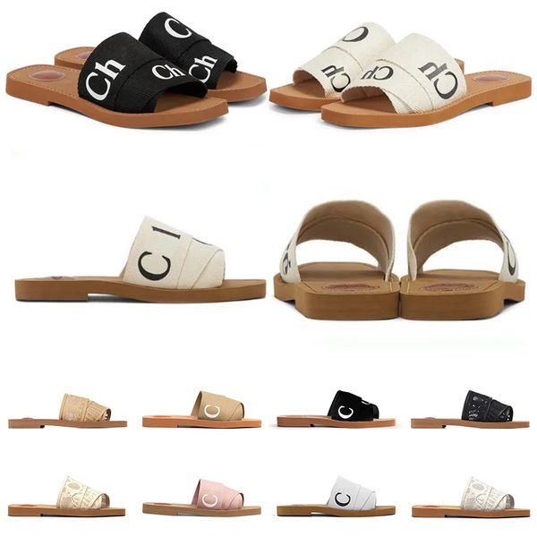 

2023 branded women woody sandals mules canvas flat slipper designer lady lettering outdoor slippers slides leather sole slide sandal size 35, Black