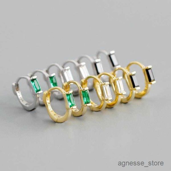 

stud hoop sterling silver simple green white geometric square ear tiny for women earrings fine jewelry r230619, Golden;silver
