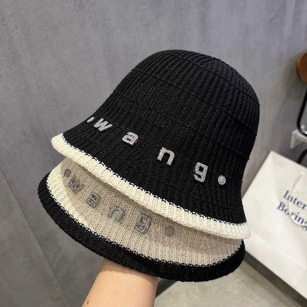 

designer a wang luxury king letter water diamond fisherman's hat female spring summer thin knitted bucket face covering casual fashion, Blue;gray