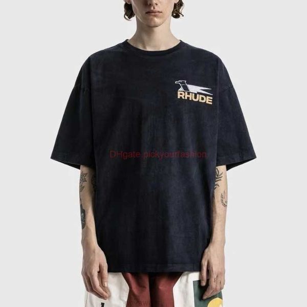 

designer fashion clothing tees tshirt h8010#rhude high street distressed short sleeve t-shirt cotton streetwear casual sportswear rock hip, White;black