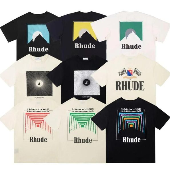 

2023 summer mens t-shirts rhudes womens designer alphabet limited inkjet graffiti letter printing men's women's sailboat short-sle, White;black