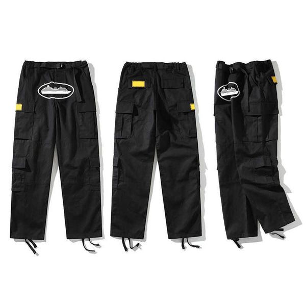 

men's pants cargo mens streetwear hip hop retro printed casual trousers military multi-pockets straight high street loose overalls alca, Black