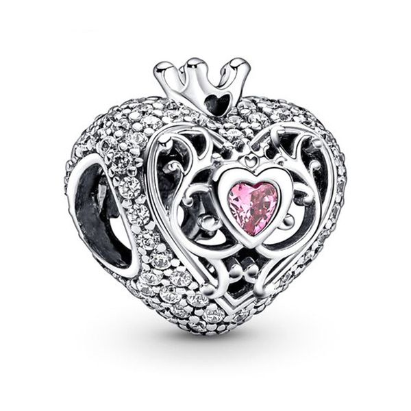 

fit pandora charm bracelet european rose gold silver princess crown crystal silver charms beads diy snake chain for women bangle necklace je, Black