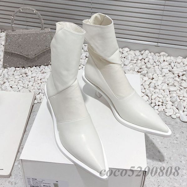 

women ankle boots autumn winter ankle boots solid color genuine leather women shoes pointed toe elastic boot elegant combat bota, Black;white