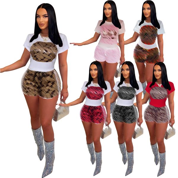 

2023 designer women's tracksuits casual sports suits summer solid clothing y2k 2 piece lady outfits short sleeve printing shirt shorts, Gray