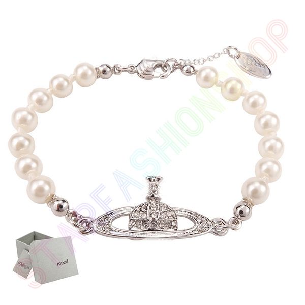 

saturn bracelet pearl beaded strand diamond tennis planet bracelets woman gold designer jewelryfashion accessories with box 4 color, Black
