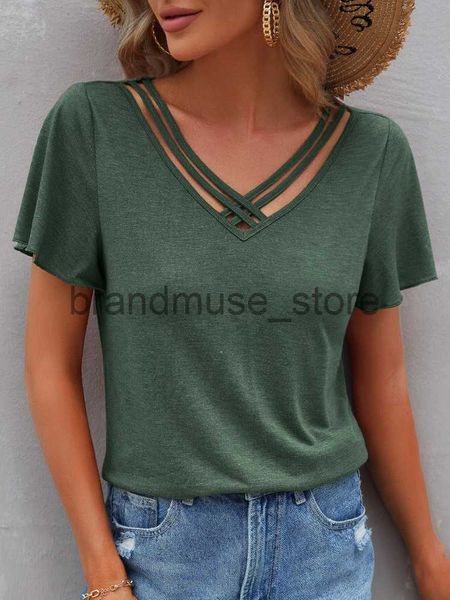 

women's t-shirt women's summer oversized t-shirt ladies fashion short sleeve solid color v-neck casual shirts female j230619, White