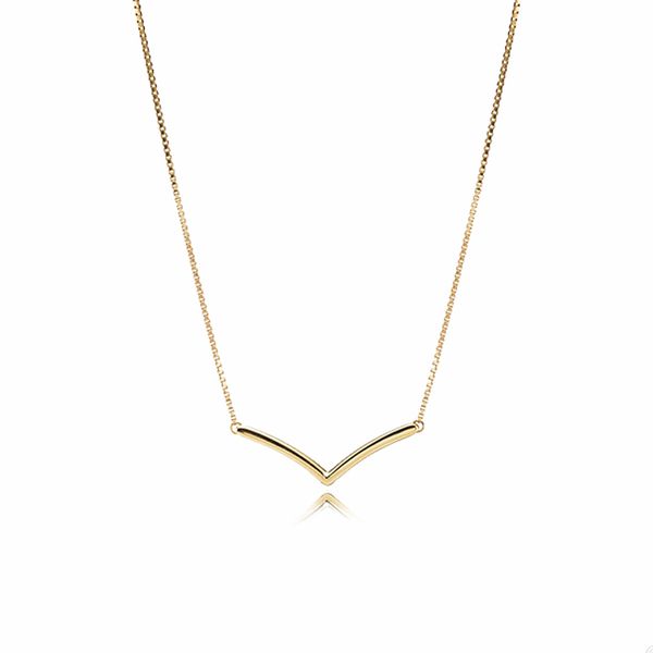 

golden polished wishbone necklace for pandora real 925 silver chain necklaces designer jewelry for women girls luxury gold wedding necklace