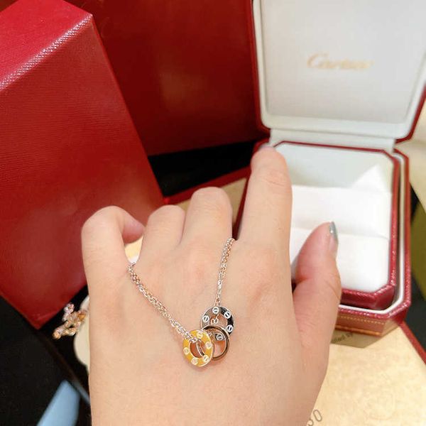 

selling funds s925 sterling silver necklace three ring double layer fashion light luxury style versatile c card same collar chain pendant b2, Black