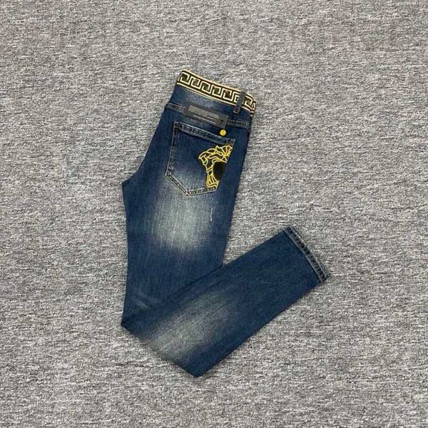 

men's jeans designer plus size men medusa embroidered trousers designer pants mens fashion retro casual denim pants 45891 u973, Blue
