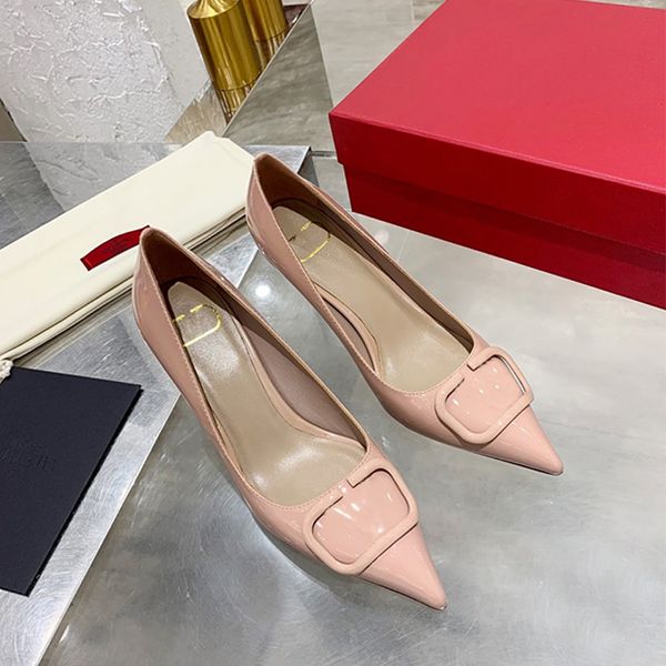 

2023 heels shoes woman designer dress shoes heels luxurys womens platform sandals pointed toe woman flat shoe patent leather candy color ser, Black