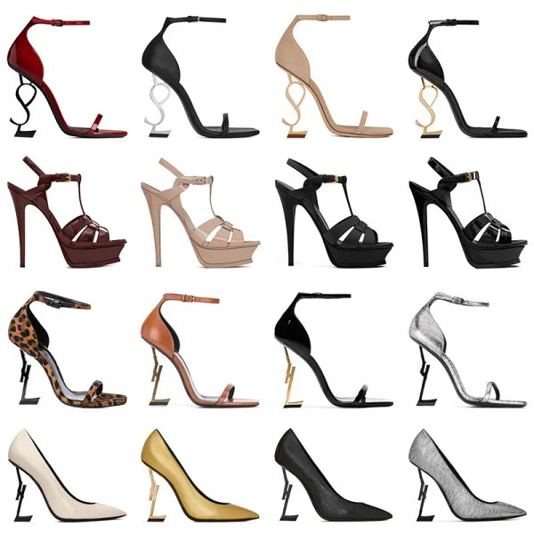 

women luxury ysl dress shoes designer high heels patent leather gold tone triple black nuede red womens lady fashion sandals party weddi qnp