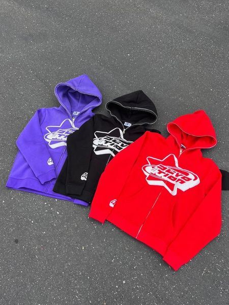 

y2k hoodie full zip up letter print oversized hoodie sweatshirt men 2023 new harajuku hip hop punk rock jacket coat streetwear, Black