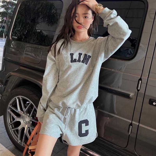 

women's two piece pants designer spring summer new long sleeves shorts suit designer ce hoodies line sweatshirts steel printed letters, White