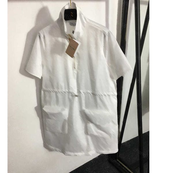 

23ss women dress womens designer clothing summer dresses logo letters jacquard drawstring waist half zip standing collar short-sleeved dress, Black;gray