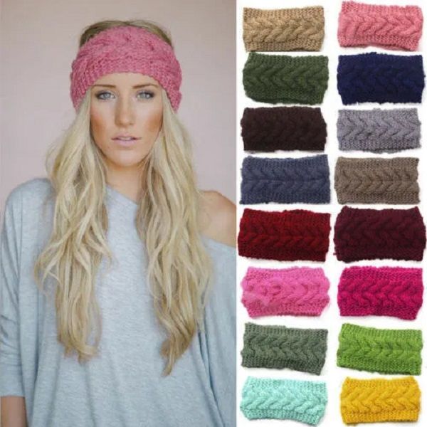 

1pc women hair accessories soft crochet headband knit flower hairband ear warmer winter headwrap earmuffs fashion, Black;brown