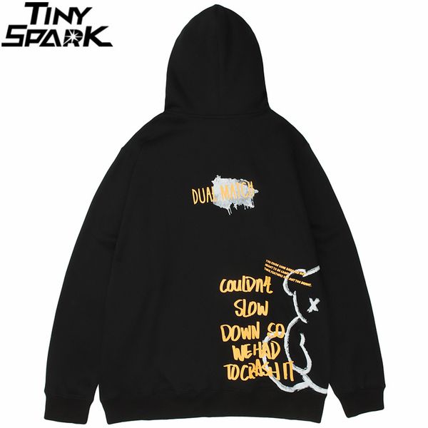 

2023 men hip hop hoodie sweatshirt streetwear bear letter print pullover harajuku cotton fleece casual autumn hooded hoodie, Black