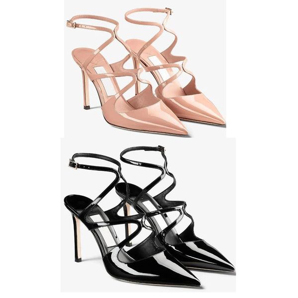 

summer women's sandals summer essential azia patent leather pointed high heels modern bride gladiator wedding shoes eu35-43, Black