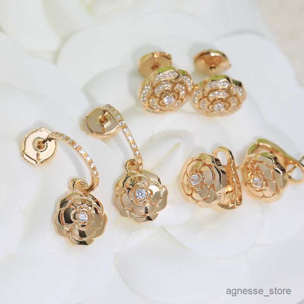 

stud new fashion jewelry s925 sterling silver champagne gold camellia rose earrings elegant lady women's ear r230619, Golden;silver