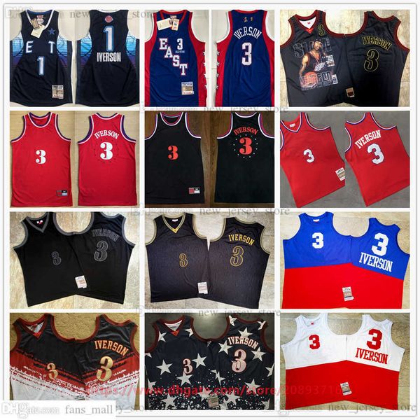 

mitchell and ness authentic stitched basketball allen iverson jerseys retro all-star 2004 #1 2009 real stitched away breathable sport man 02, Black;red