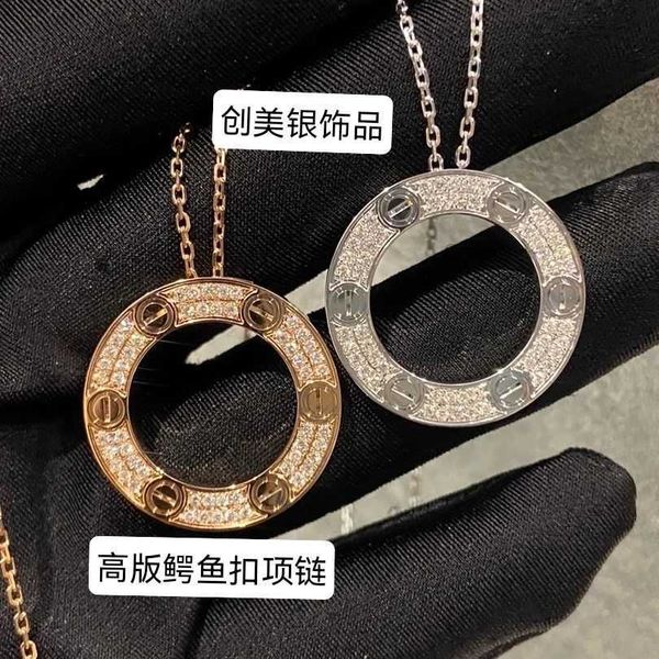 

designer new chuangmei silver jewelry pure plated 18k rose gold round necklace women's classic full diamond collar chain