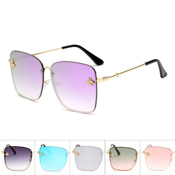 

women's personality metal box small bee men's sunglasses, White;black