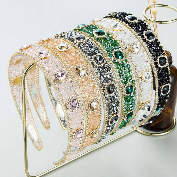 

shiny glass drill green crystal toothed headband women luxury hair accessories full rhinestone headband party hair bands, Slivery;white