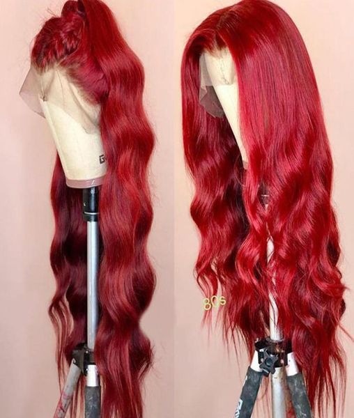 

wavy colored lace front human hair wigs preplucked full frontal red burgundy remy brazilian wig for black women4729558