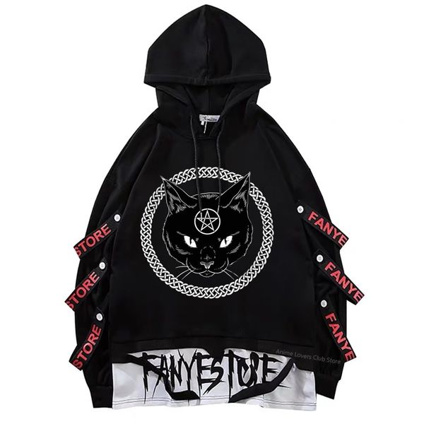 

skull letter print gothic hoodie oversize streetwear sweatshirt fashion men sweatshirts long sleeve harajuku patchwork pullover, Black