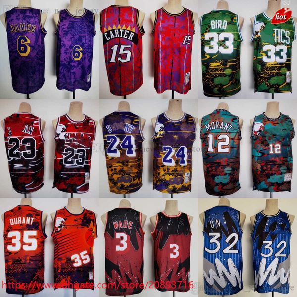 

35 kevin vince durant carter rabbit year basketball jersey hip hop style 12 ja morant dwyane larry wade bird james jerseys fashion camo summ, Black;red